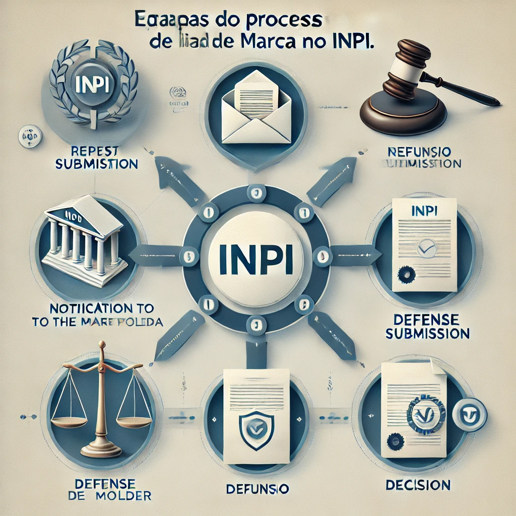 Etapas do processo de nulidade de marca no INPI.