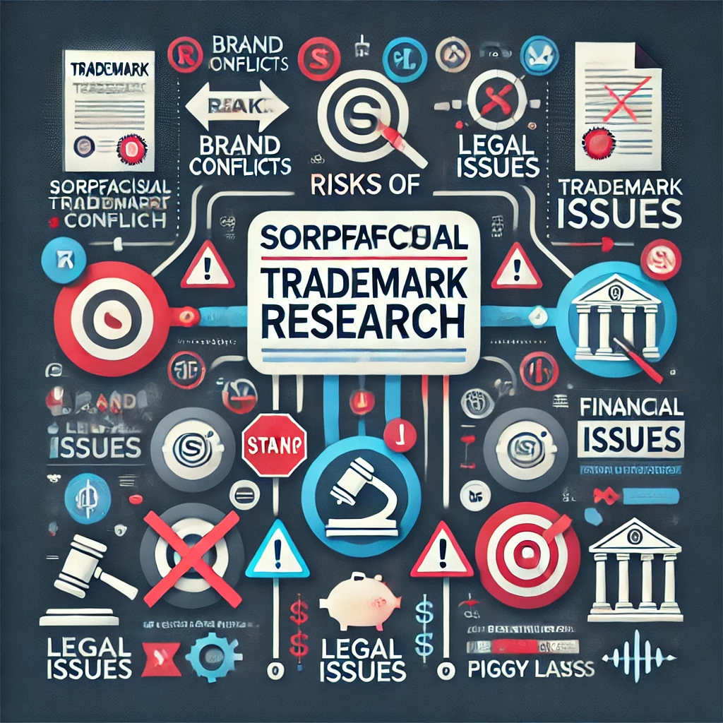 Infográfico mostrando os principais riscos de uma busca superficial no registro de marcas