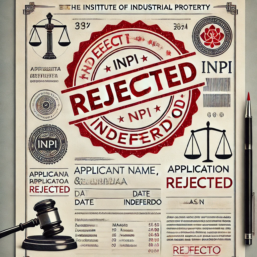 Representação visual de um documento de indeferimento de marca no INPI.