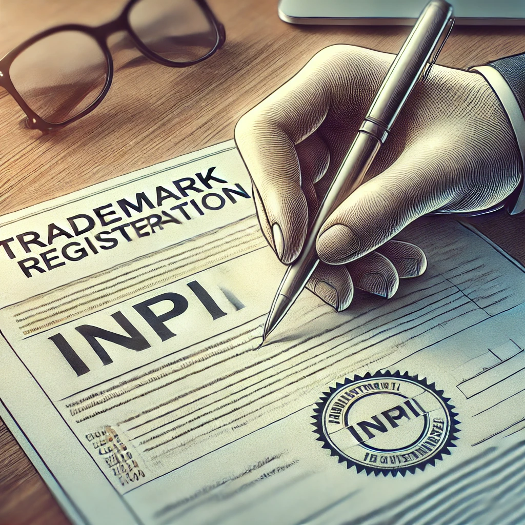 Uma assinatura em um contrato representando o registro de uma marca no INPI